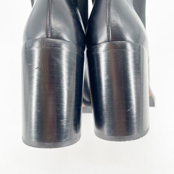 Prada Black Leather Square Toe Block Heel Platform Chelsea Ankle Boot IT 37.5 - Picture 8 of 13